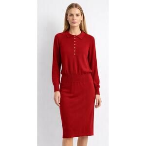 Vintage 1990s Geoffrey Beene Red Cotton Knit Sweater & Skirt Set USA made XS